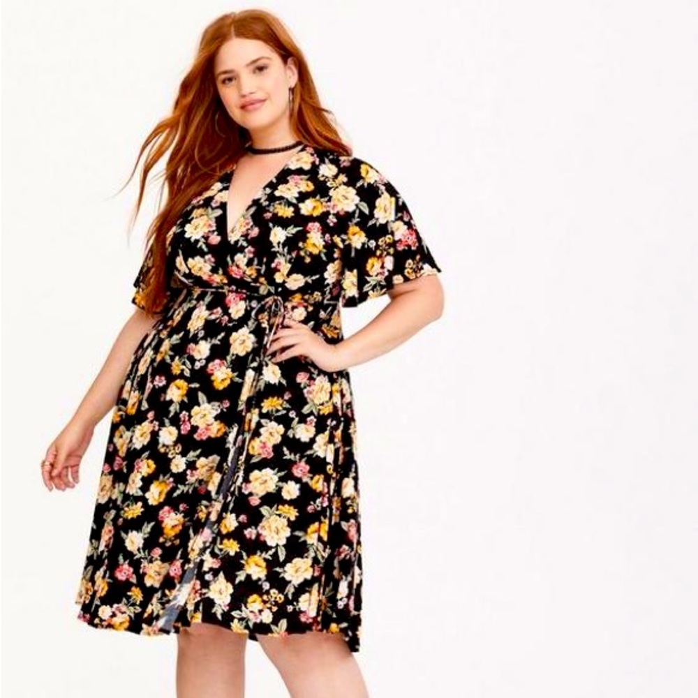 Black Floral Challis Midi Dress 4x plus size torrid